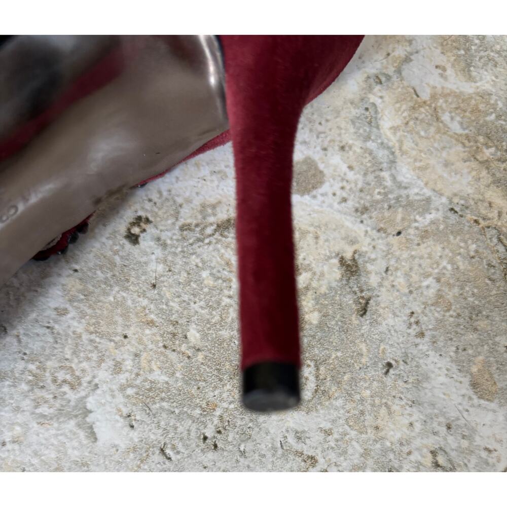 Michael Kors Maroon Shoe Black Rhinestone Studs Strappy Sandal Back Zipper $185 - Picture 4 of 6